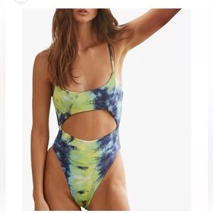 Women's One‎ Piece Navy Green Swimsuit Monokini NWOT Size L